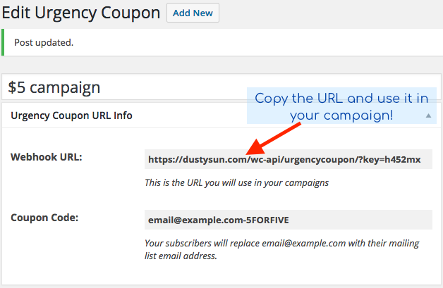 Webhook after adding an Urgency Coupon