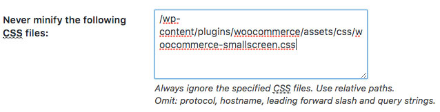 W3 Total Cache exception for WooCommerce small screens CSS